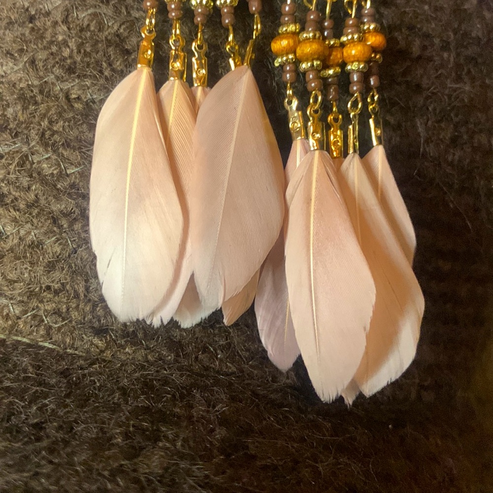 Brown Feather and Bead Earrings - Picture 6 of 7